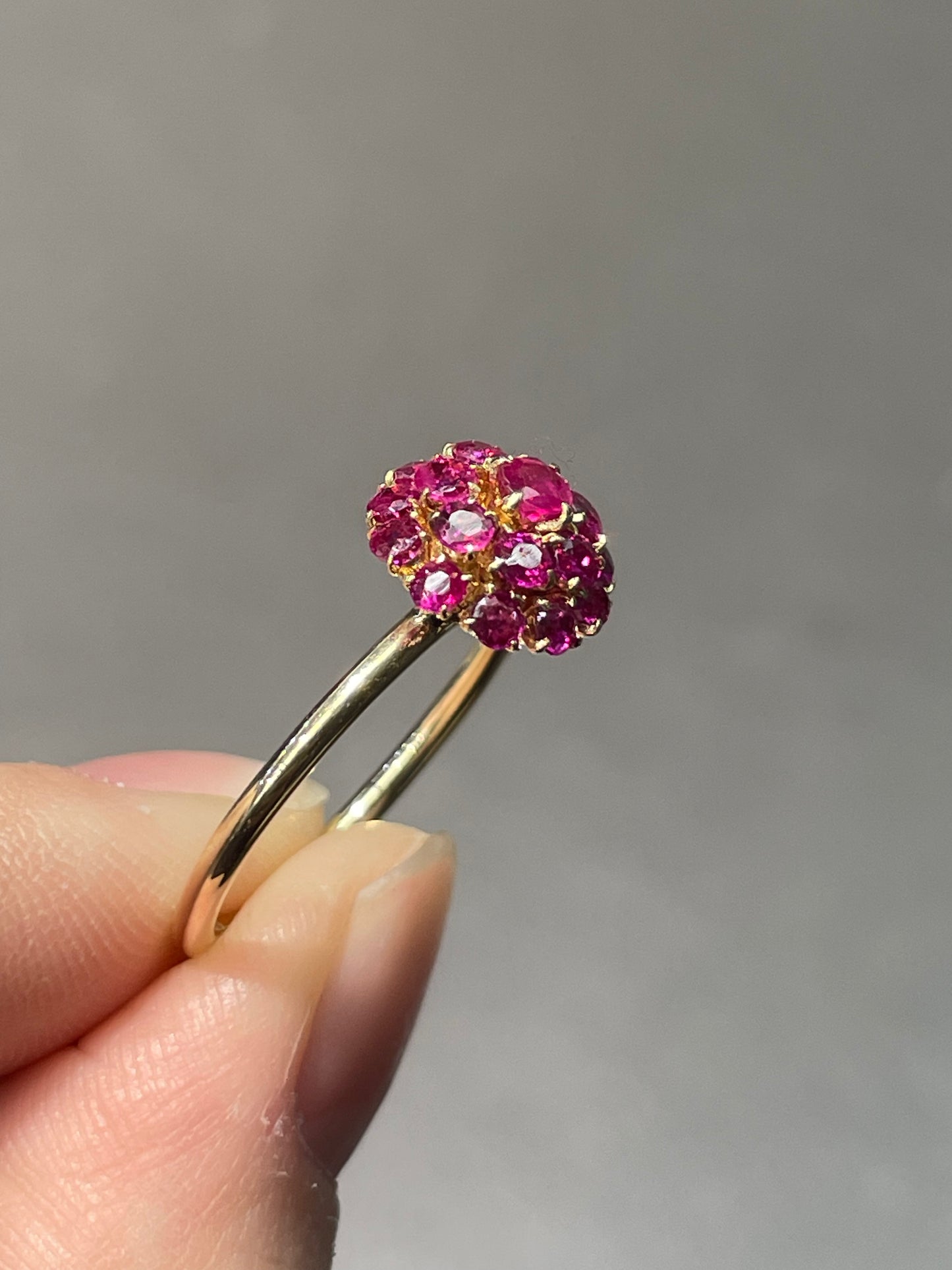 Vintage 14K Yellow Gold 1.61 CTW Ruby Cluster Conversion Ring