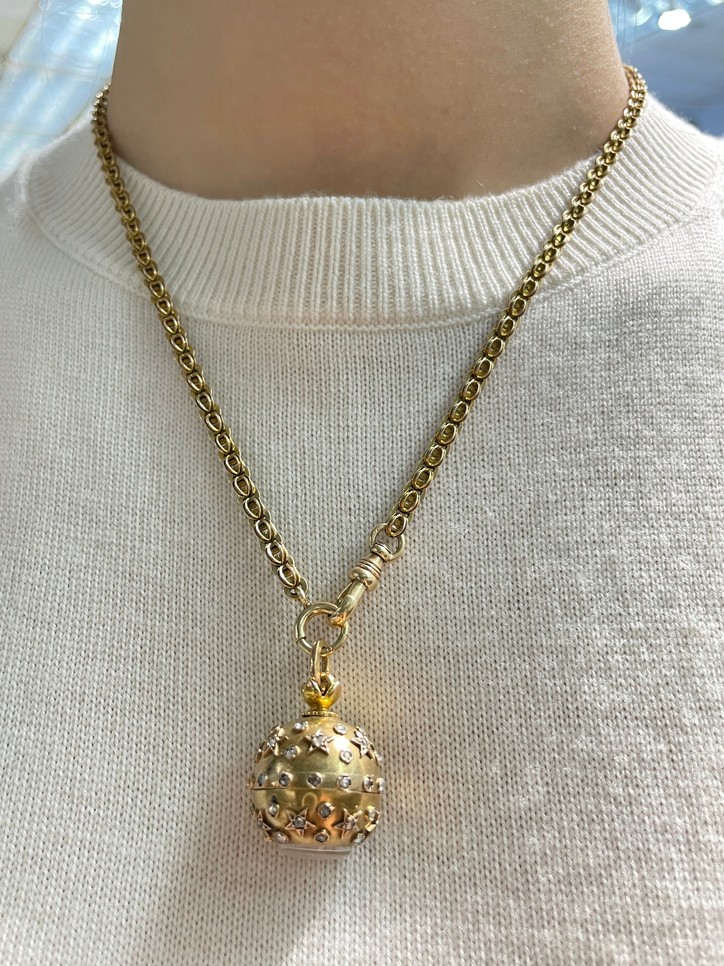 Antique French 18K Gold Diamond Celestial Orb Pendant Watch