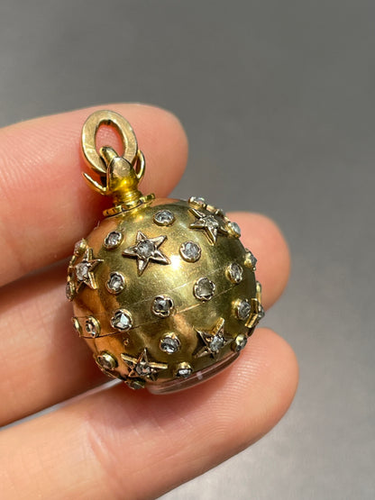 Antique French 18K Gold Diamond Celestial Orb Pendant Watch