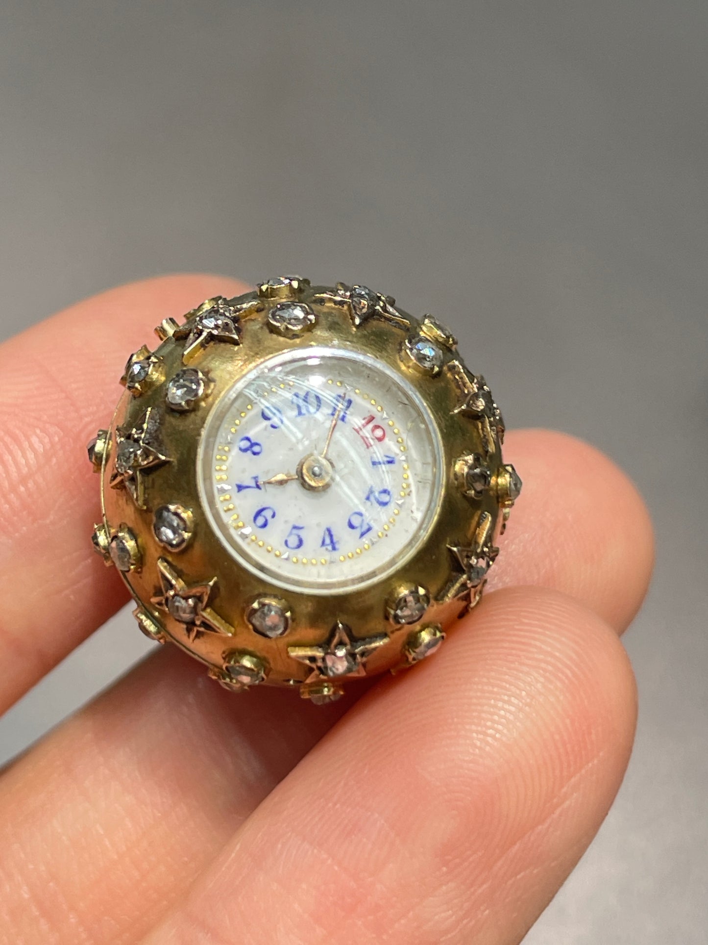 Antique French 18K Gold Diamond Celestial Orb Pendant Watch