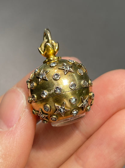 Antique French 18K Gold Diamond Celestial Orb Pendant Watch