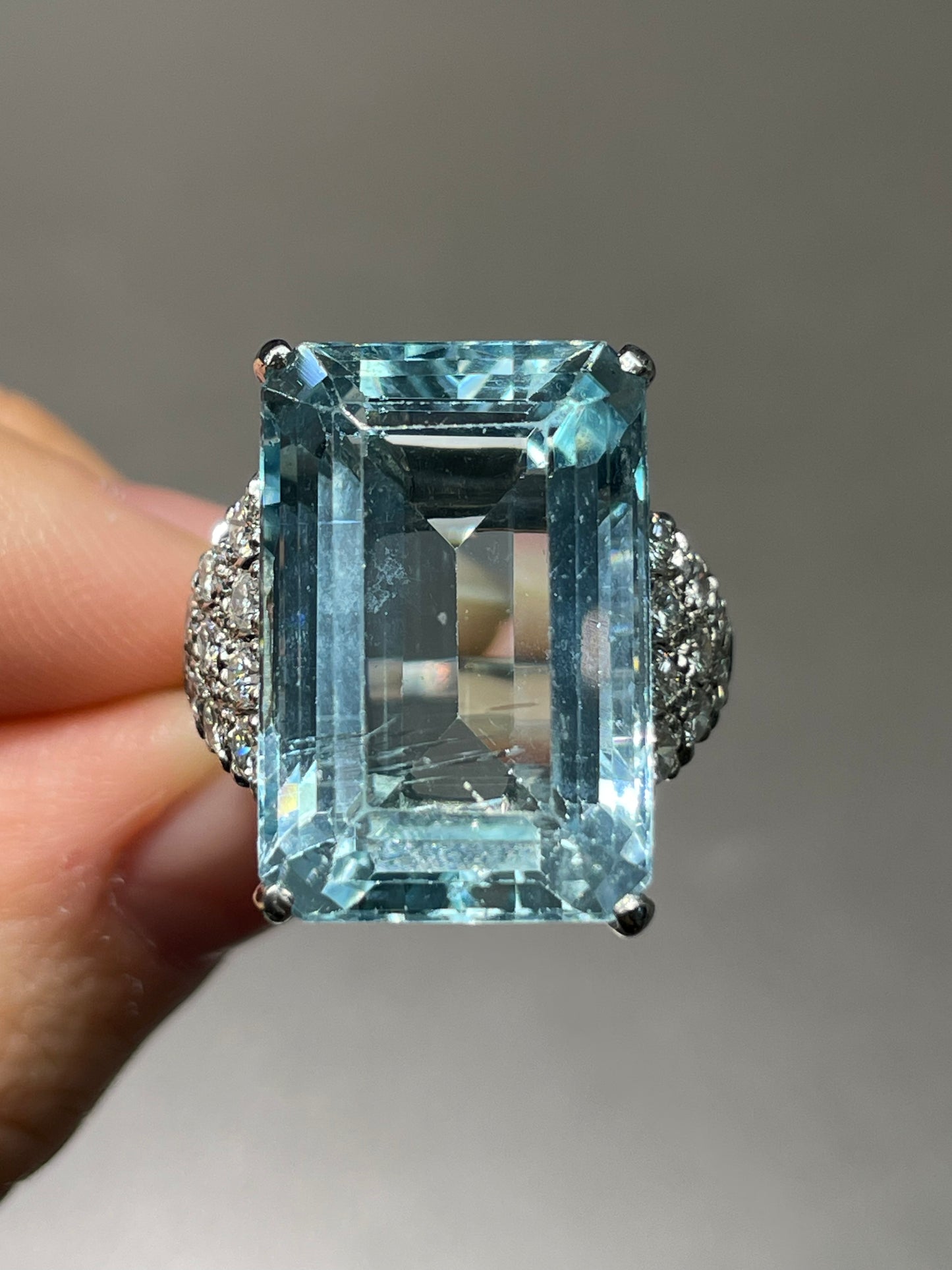 Platinum 16.76 CTW Aquamarine Diamond Ring SZ 5.5