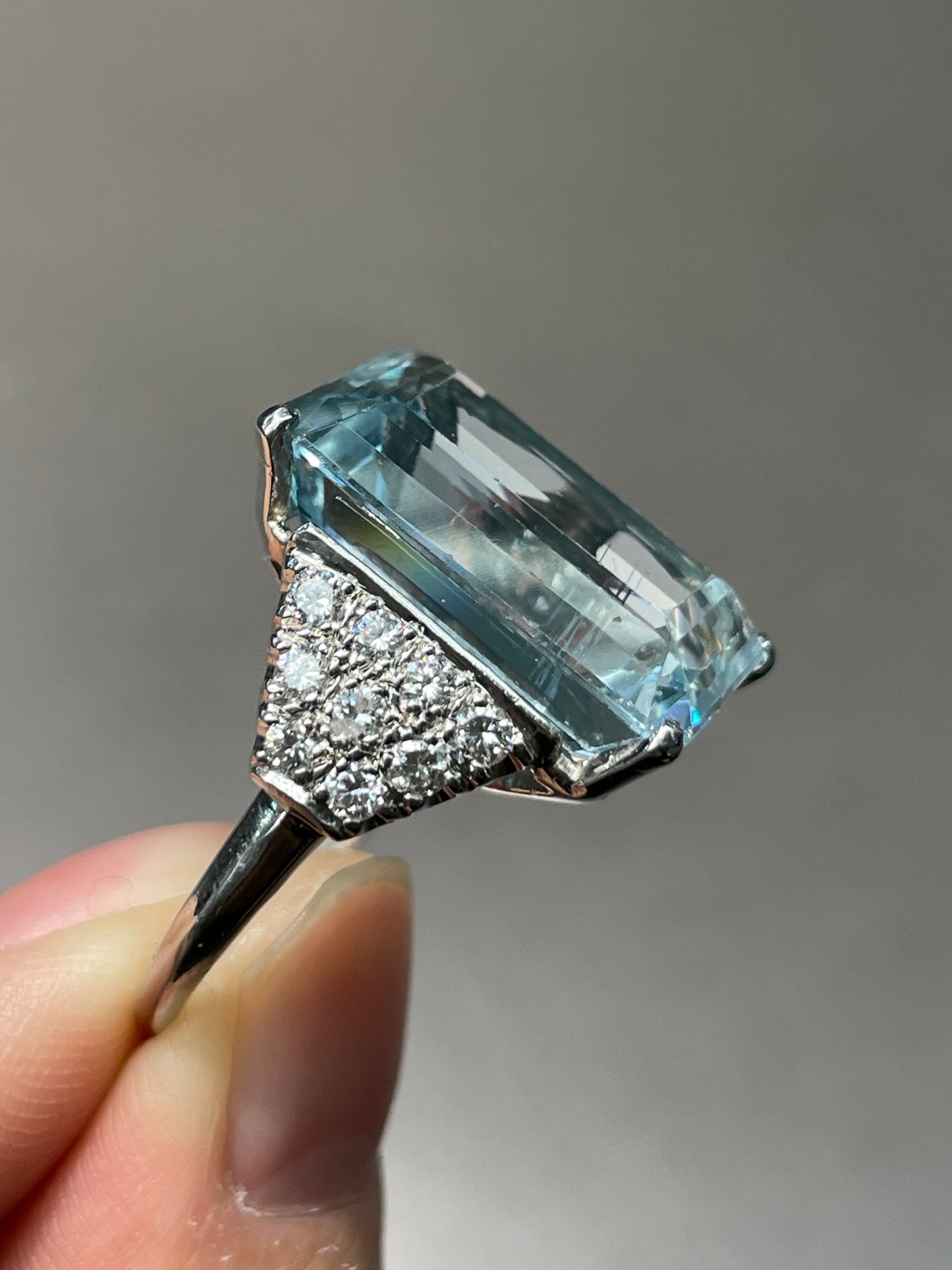 Platinum 16.76 CTW Aquamarine Diamond Ring SZ 5.5