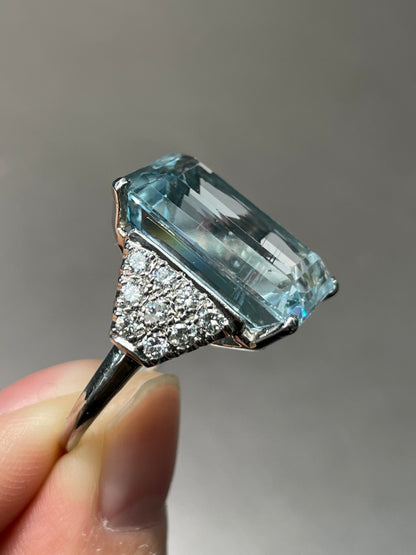 Platinum 16.76 CTW Aquamarine Diamond Ring SZ 5.5