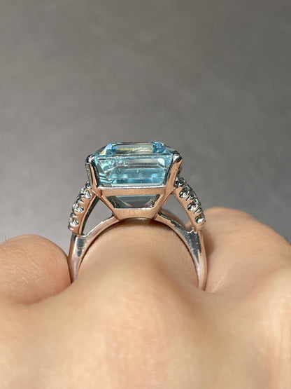 Platinum 16.76 CTW Aquamarine Diamond Ring SZ 5.5