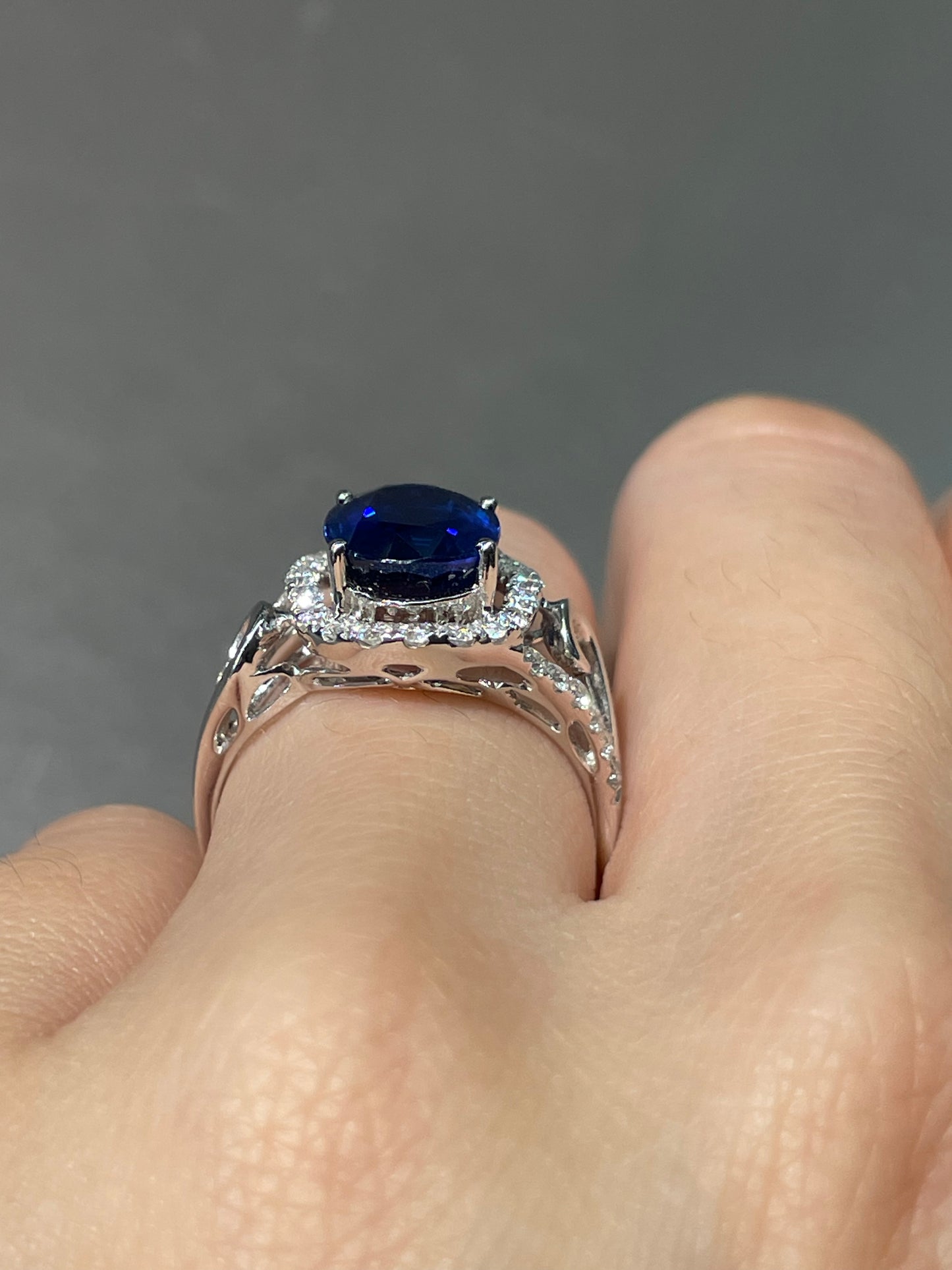 Vintage 18K White Gold GIA Sapphire Diamond Halo Ring