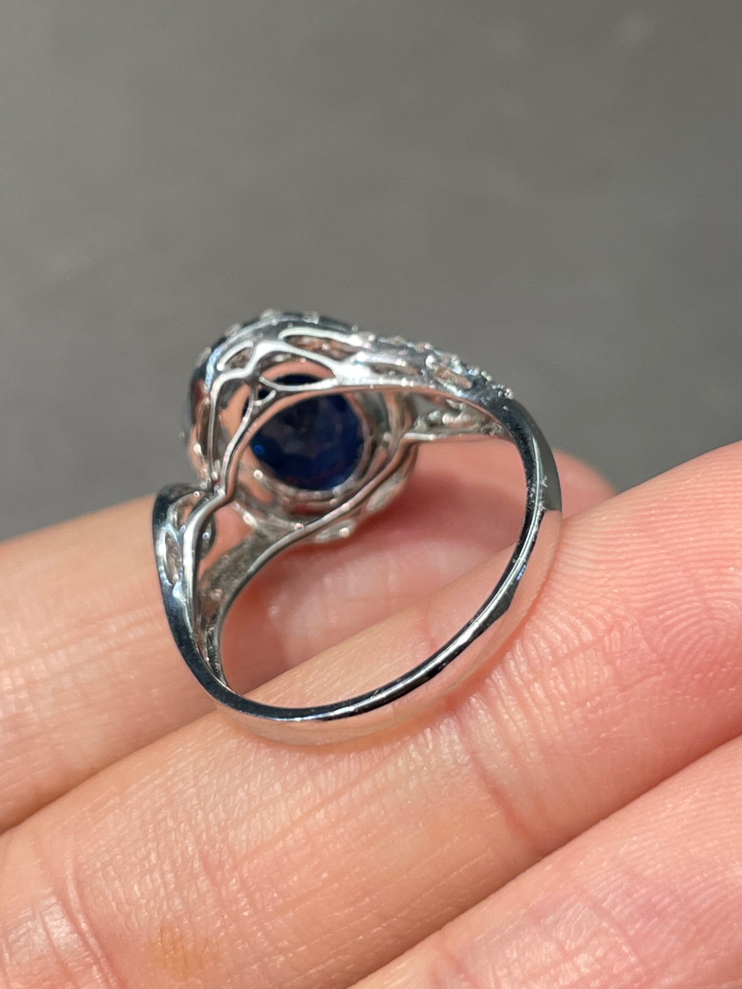 Vintage 18K White Gold GIA Sapphire Diamond Halo Ring