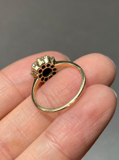 Antique Victorian 14K Yellow Gold Turquoise Pearl Halo Ring