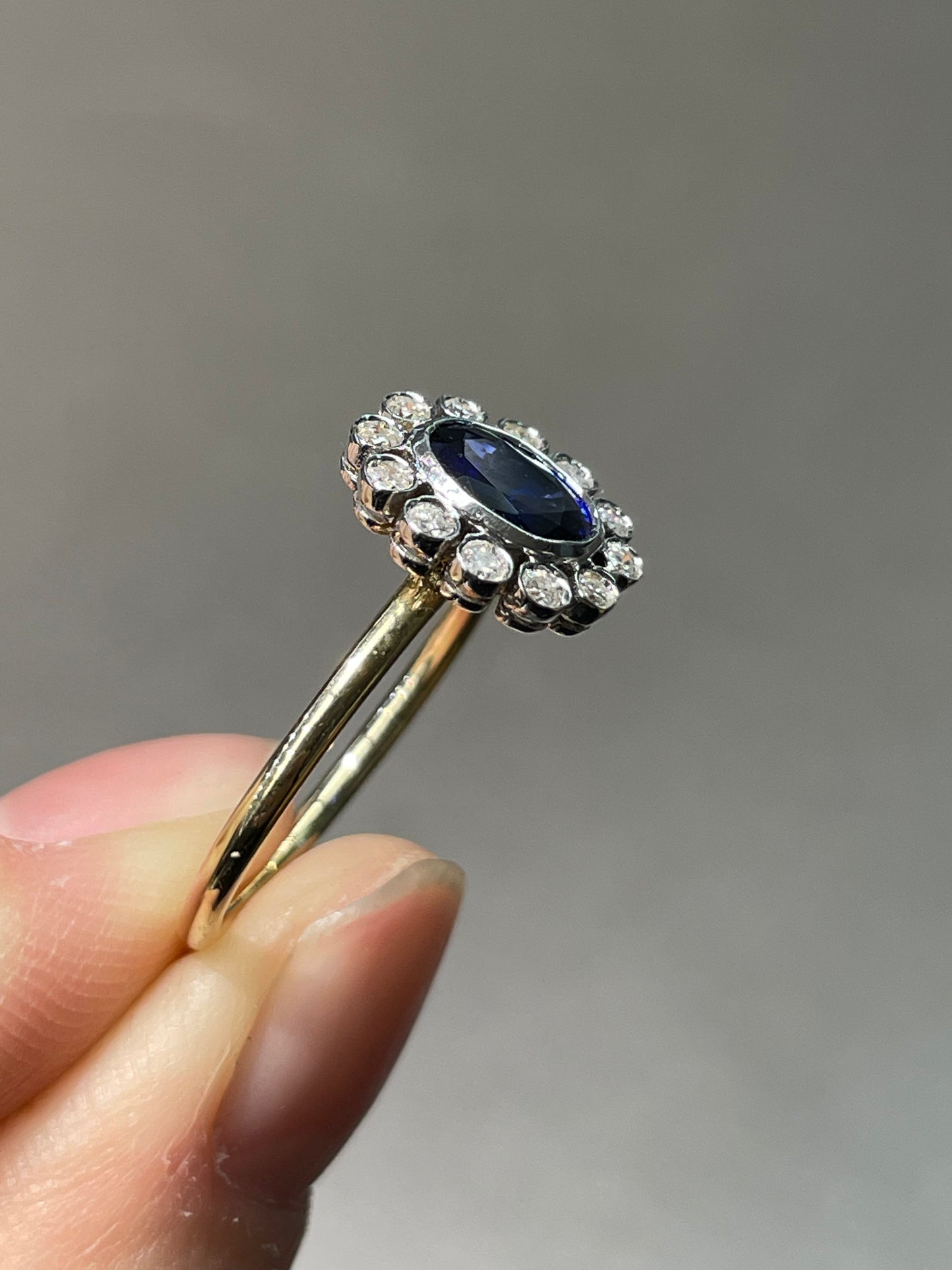 Edwardian Platinum 14K Gold 0.78 CTW Sapphire Diamond Halo Conversion Ring