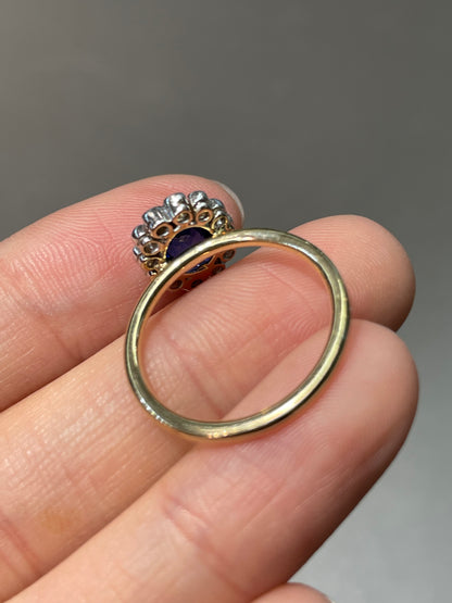 Edwardian Platinum 14K Gold 0.78 CTW Sapphire Diamond Halo Conversion Ring