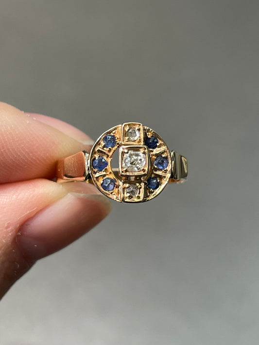 Antique Victorian 14K Rose Gold Diamond Sapphire Ring