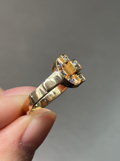 Antique Victorian 14K Rose Gold Diamond Sapphire Ring