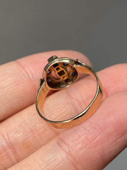 Antique Victorian 14K Rose Gold Diamond Sapphire Ring