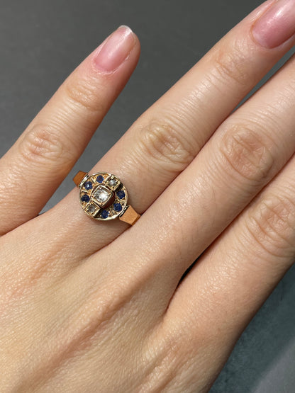 Antique Victorian 14K Rose Gold Diamond Sapphire Ring