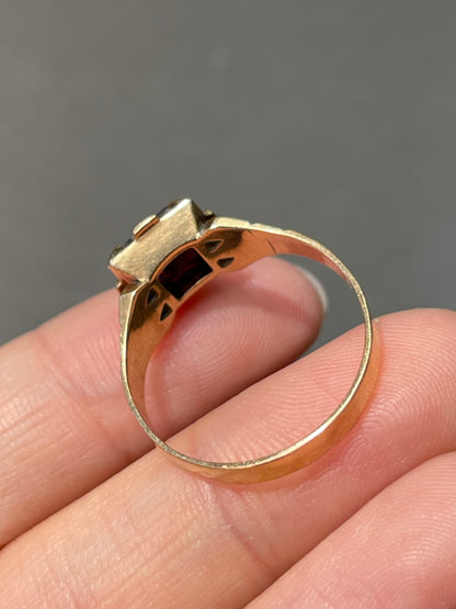 Antique Victorian 14K Yellow Gold Garnet Turquoise Ring