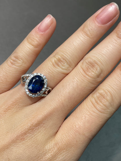 Vintage 18K White Gold GIA Sapphire Diamond Halo Ring