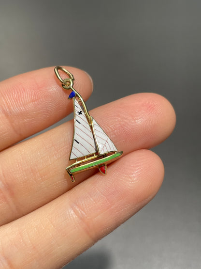 Vintage 14K Gold Enamel Sail Boat Charm