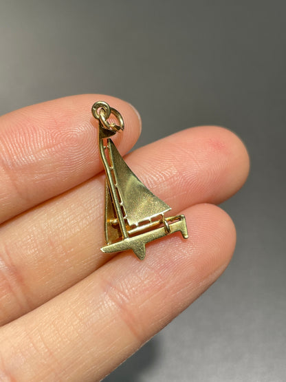 Vintage 14K Gold Enamel Sail Boat Charm