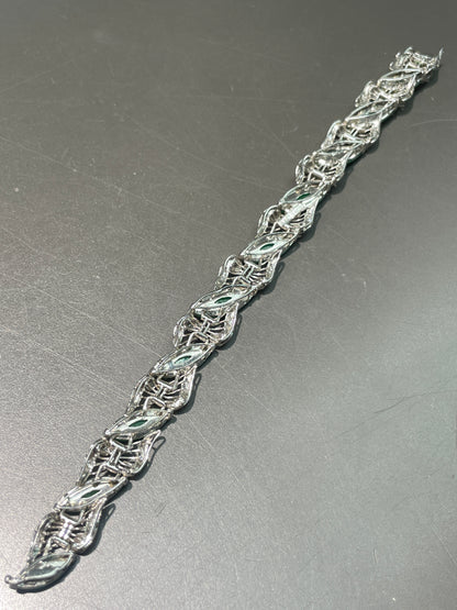 Vintage 14K Gold Marquise Jade Diamond Bracelet