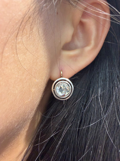 Antique 18K Gold Topped Silver 3.6 CTW Rose Cut Diamond Earring