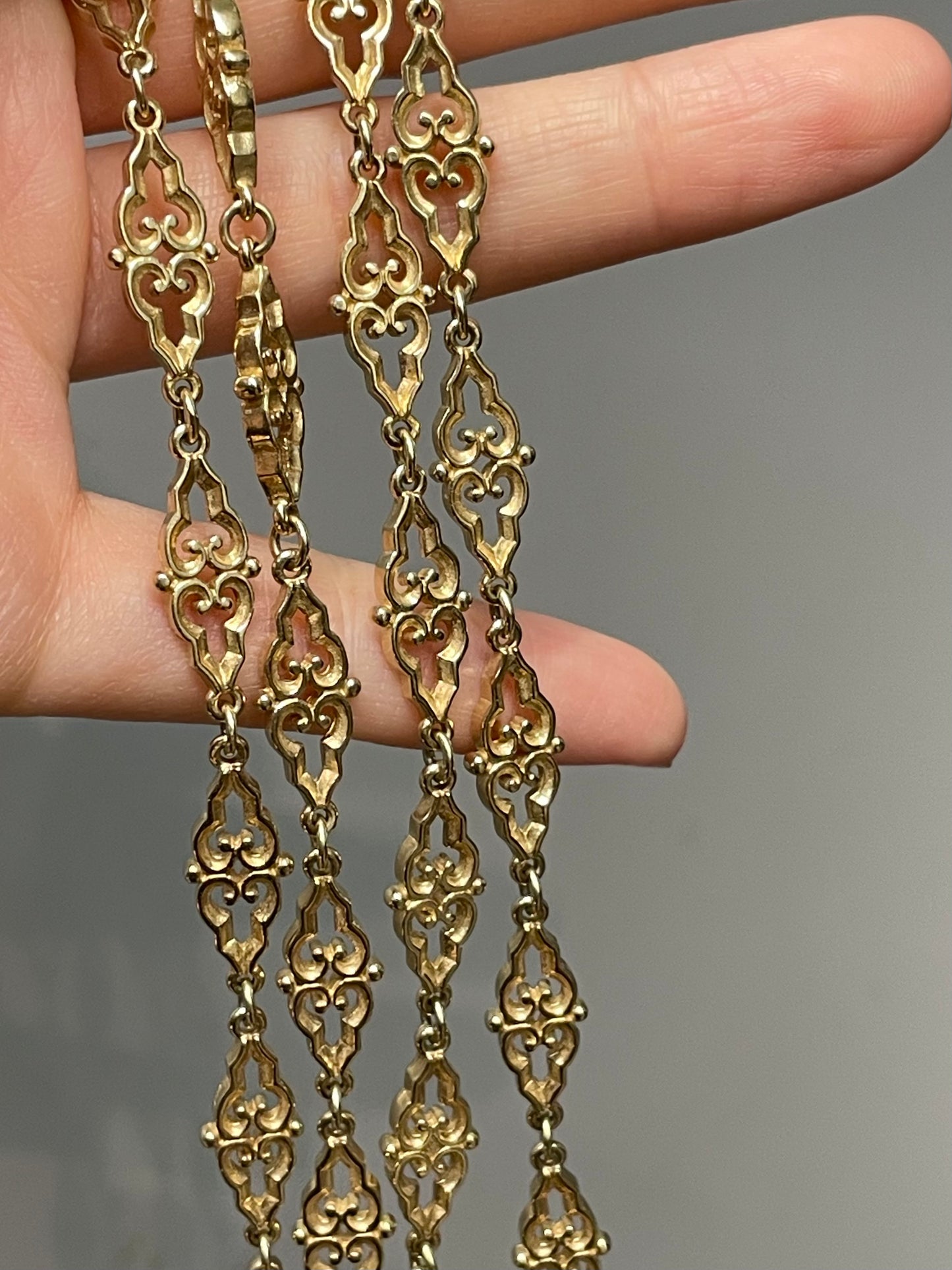 Vintage 14K Yellow Gold Fancy Motif Link Chain Necklace 24.0 inch