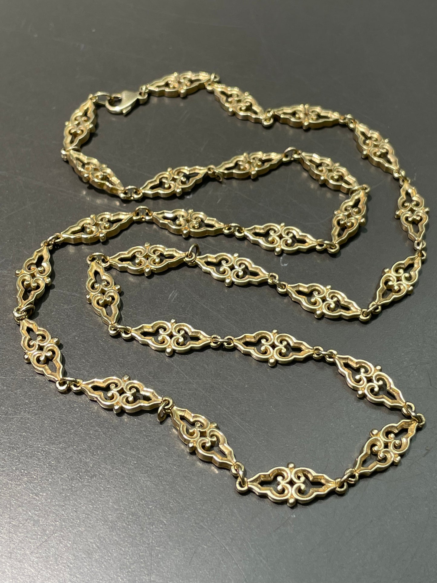 Vintage 14K Yellow Gold Fancy Motif Link Chain Necklace 24.0 inch