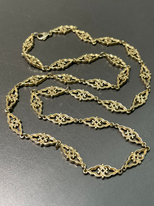 Vintage 14K Yellow Gold Fancy Motif Link Chain Necklace 24.0 inch