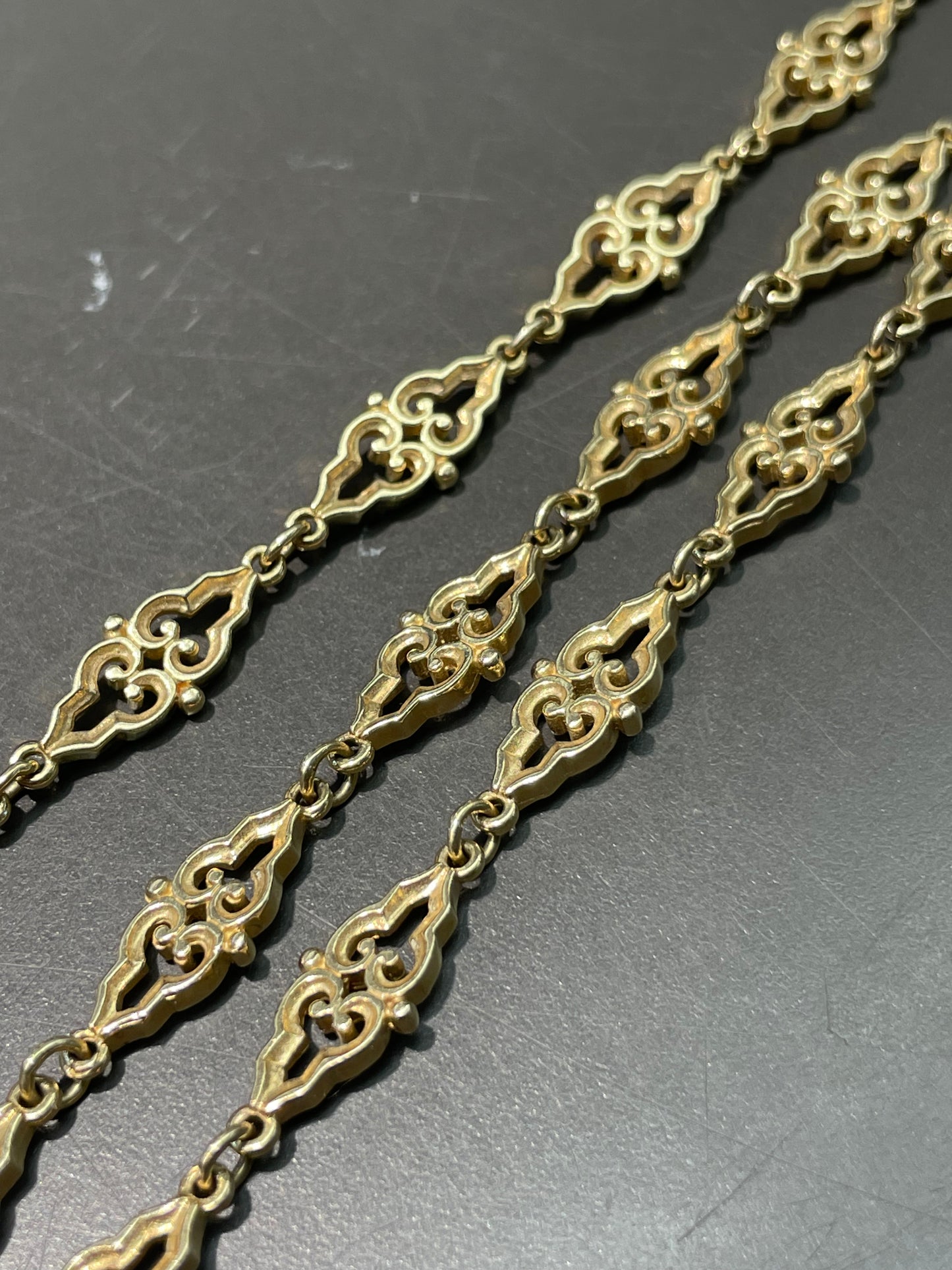 Vintage 14K Yellow Gold Fancy Motif Link Chain Necklace 24.0 inch