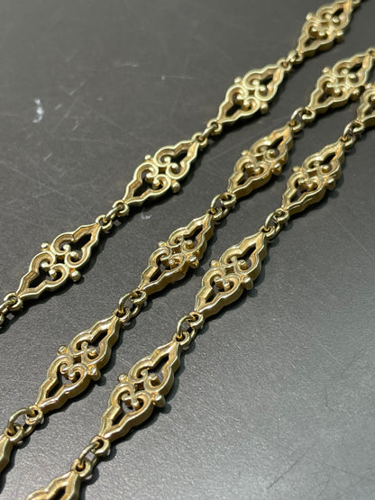 Vintage 14K Yellow Gold Fancy Motif Link Chain Necklace 24.0 inch