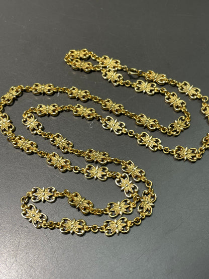Vintage 14K Yellow Gold Fancy Motif Link Chain Necklace 30.5 inch