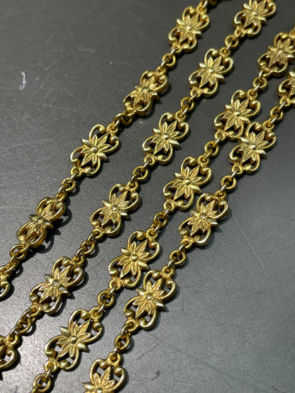Vintage 14K Yellow Gold Fancy Motif Link Chain Necklace 30.5 inch
