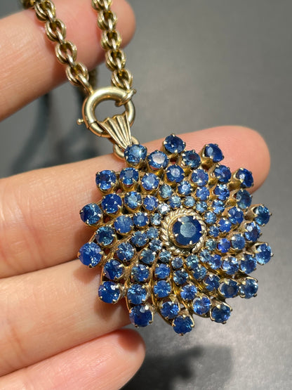 Vintage 14K Gold Sapphire Spiral Cluster Brooch