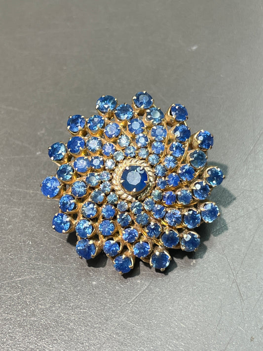Vintage 14K Gold Sapphire Spiral Cluster Brooch