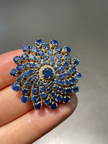 Vintage 14K Gold Sapphire Spiral Cluster Brooch