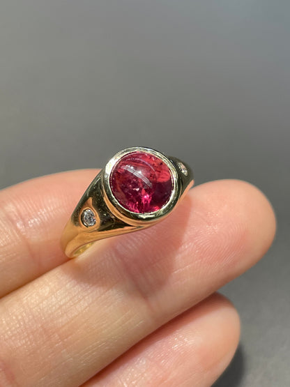 14K Gold Pink Tourmaline Diamond Three Stony Gypsy Ring