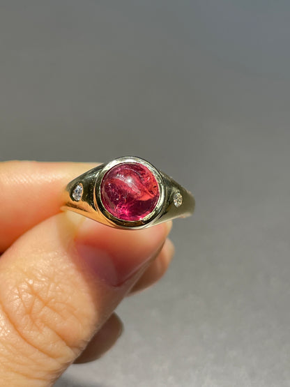 14K Gold Pink Tourmaline Diamond Three Stony Gypsy Ring