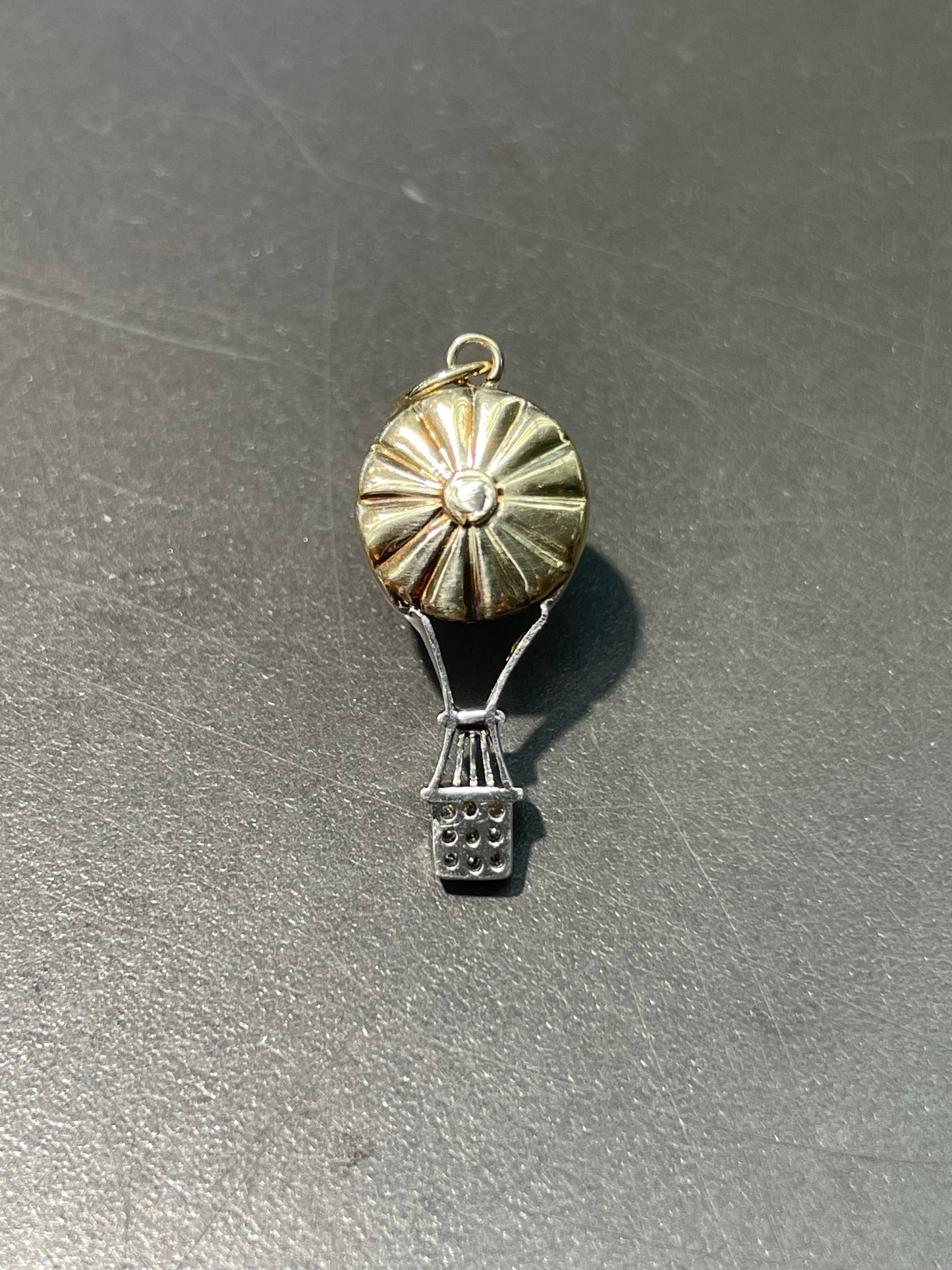 Antique Platinum Topped 14K Yellow Gold Pearl 0.09 CTW Diamond Hot Air Balloon Charm