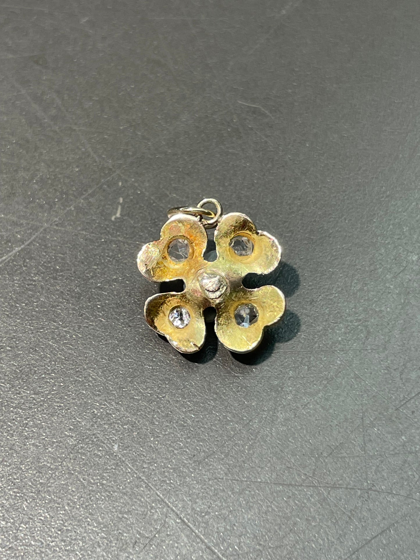 Antique 14K Yellow Gold Enamel 0.40 CTW Diamond Clover Shamrock Charm