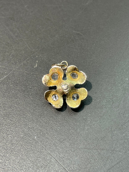 Antique 14K Yellow Gold Enamel 0.40 CTW Diamond Clover Shamrock Charm