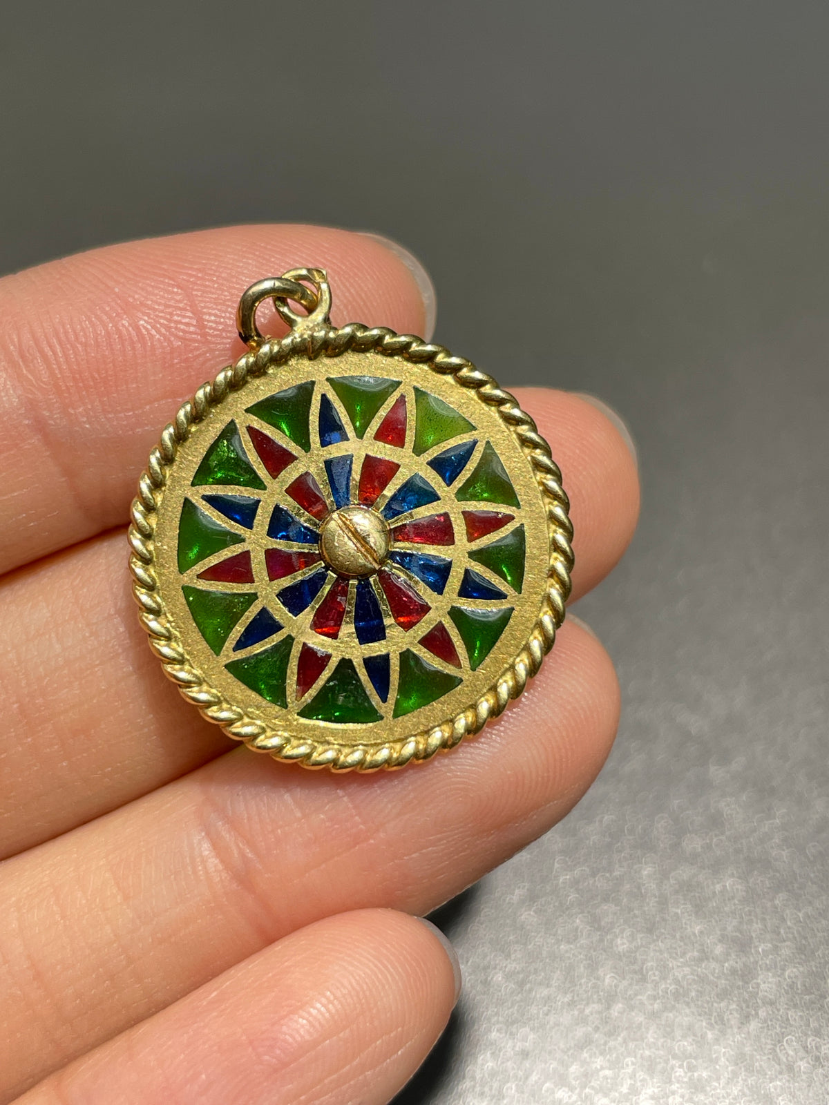 Vintage French 18K Gold Notre Dame Cathedral Plique-A-Jour Enamel Charm Pendant