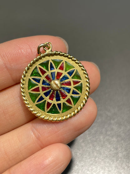 Vintage French 18K Gold Notre Dame Cathedral Plique-A-Jour Enamel Charm Pendant
