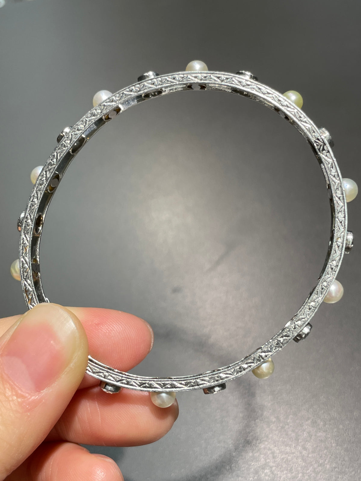Art Deco Platinum Pearl 1.50 CTW Diamond Bangle