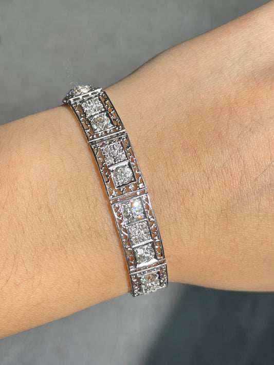Edwardian Platinum 3.31 CTW Diamond Openwork Link Bracelet