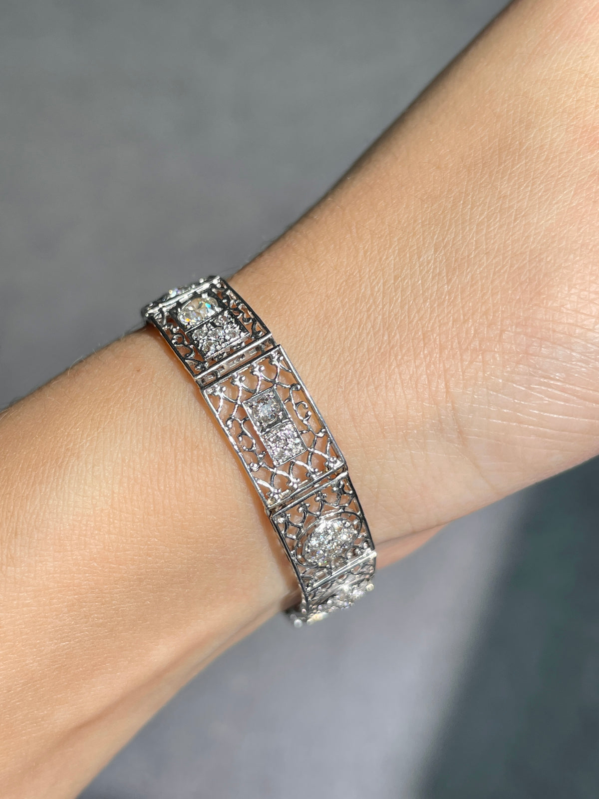 Edwardian Platinum 3.31 CTW Diamond Openwork Link Bracelet