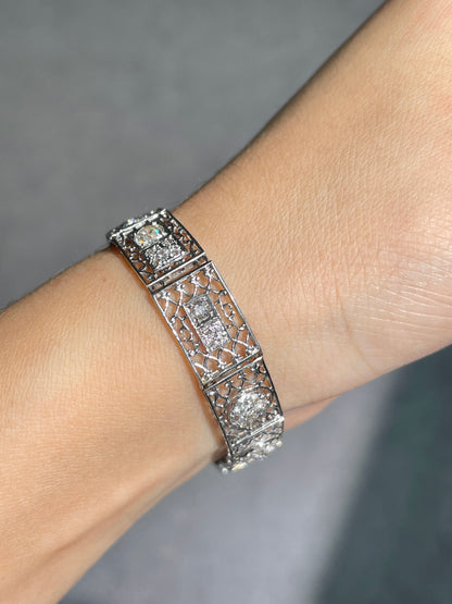 Edwardian Platinum 3.31 CTW Diamond Openwork Link Bracelet