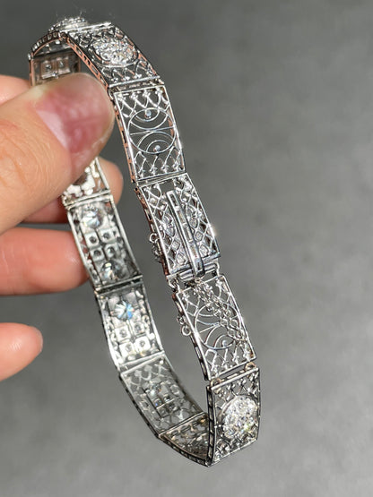 Edwardian Platinum 3.31 CTW Diamond Openwork Link Bracelet
