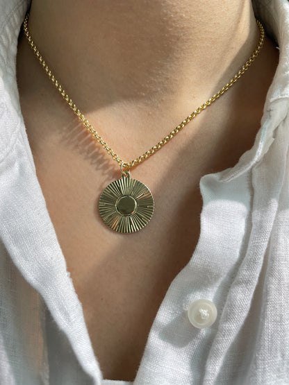 Vintage 14K Yellow Gold Engine Turned Circle Charm