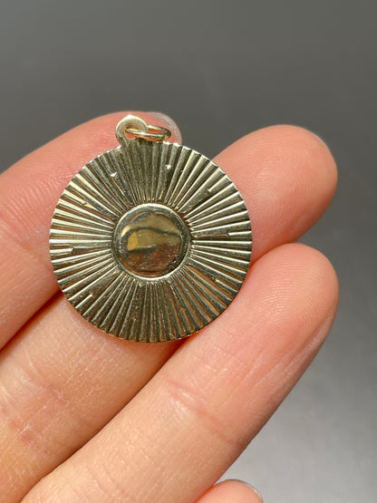 Vintage 14K Yellow Gold Engine Turned Circle Charm