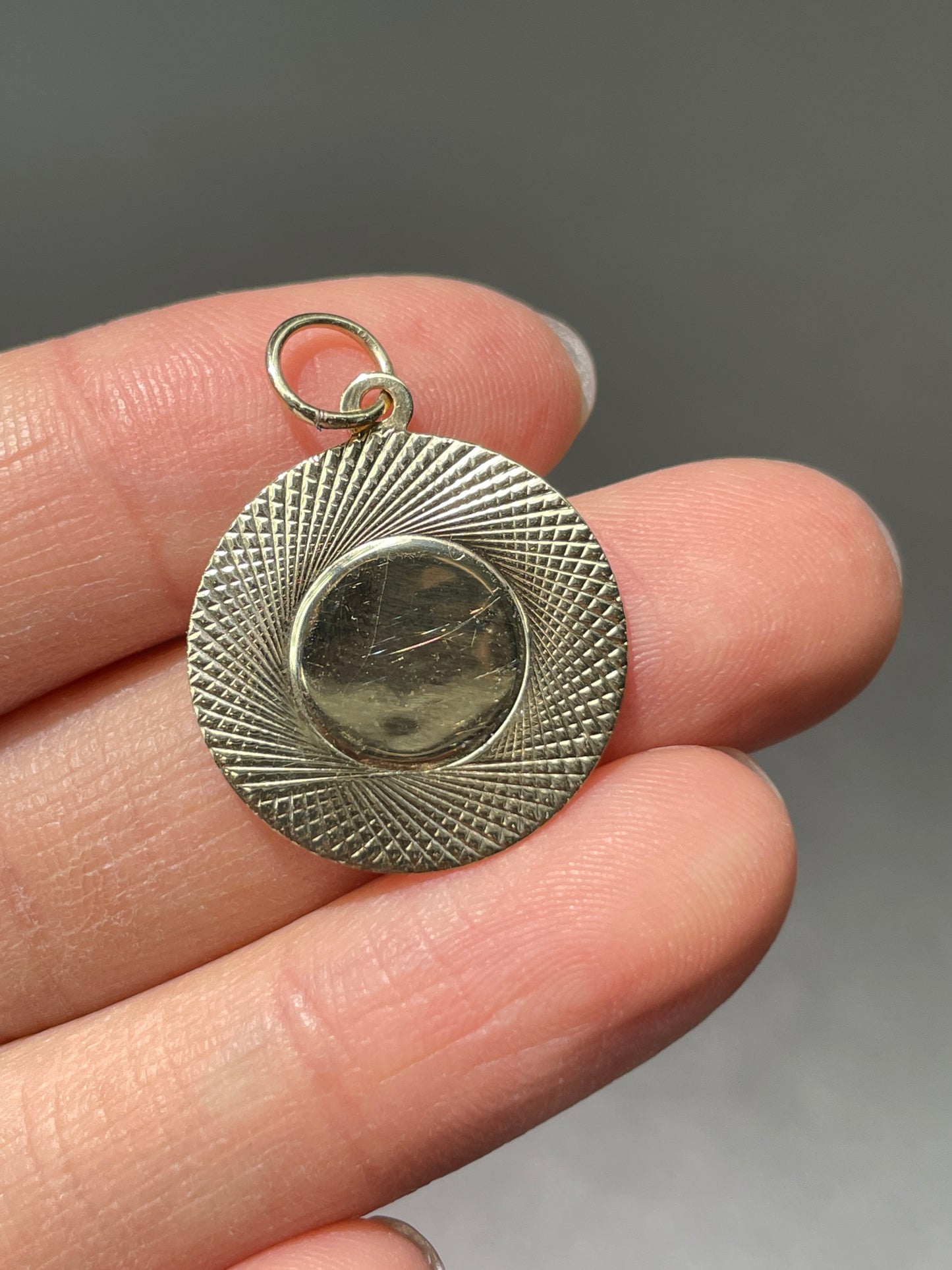 Vintage 14K Yellow Gold Engine Turned Circle Charm