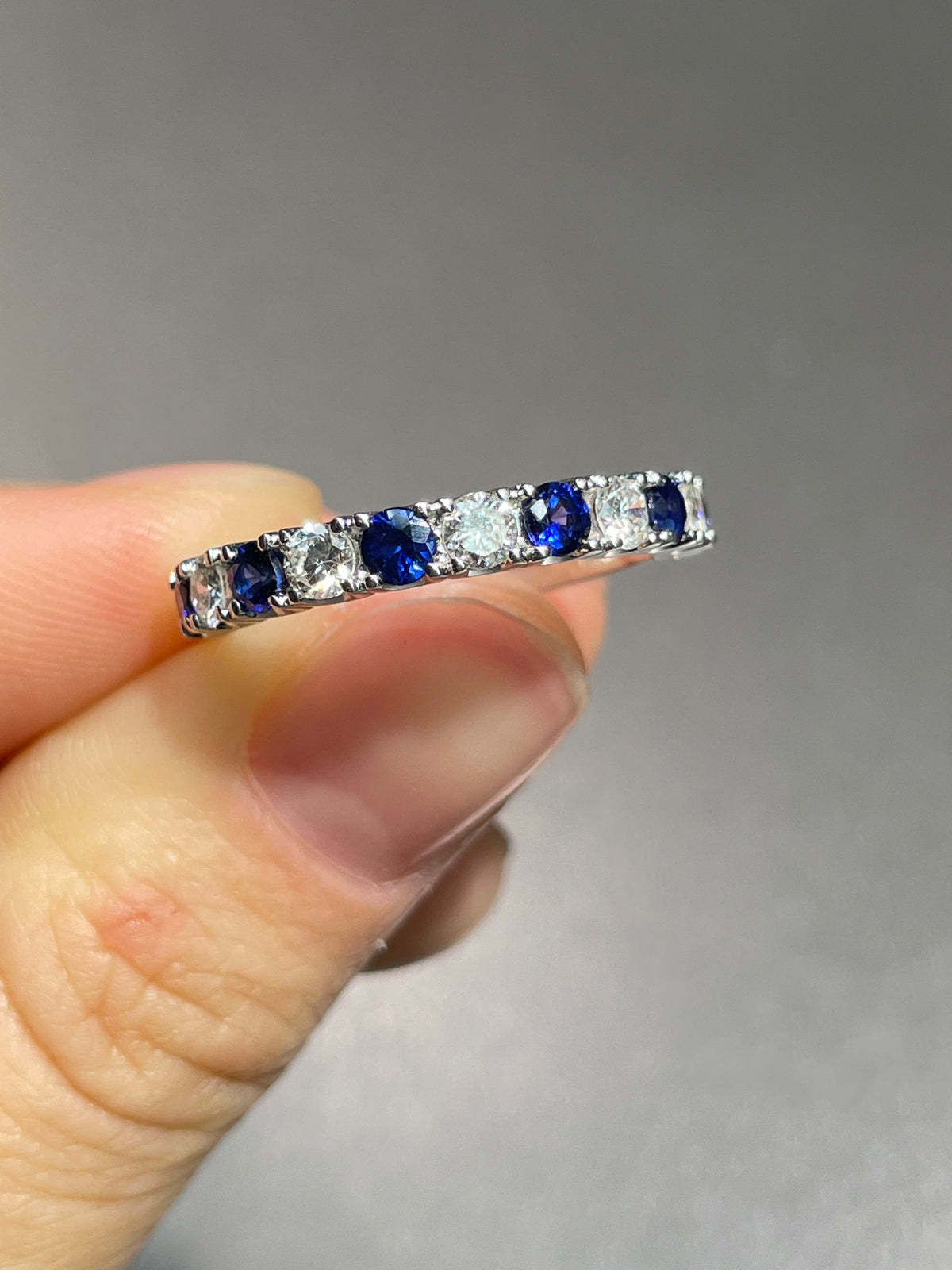 14K Gold Sapphire Diamond Hald Eternity Band